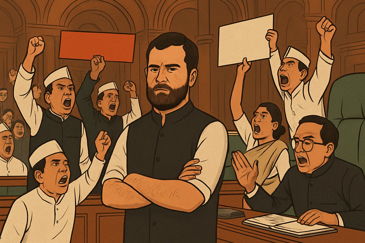BharatMantram's tweet image. Scripted Outrage,Staged Disorder: The Congress Circus Unleashed!!
There was a time when the Parliament of India,our temple of democracy,echoed with the voices of visionaries. The debates, even when fierce, had the sanctity of purpose, dignity of conduct, and clarity of thought.