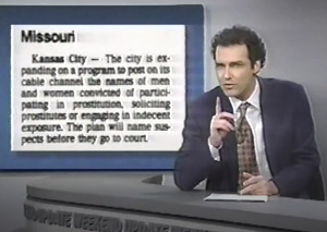 NormSNLJokes's tweet image. According to a new ordinance in Kansas City, Missouri, anyone convicted of indecent exposure, prostitution, or soliciting prostitution will have his name posted on a local cable channel.

If I can be permitted a personal comment...

While the plan's goal of publicly shaming sex…