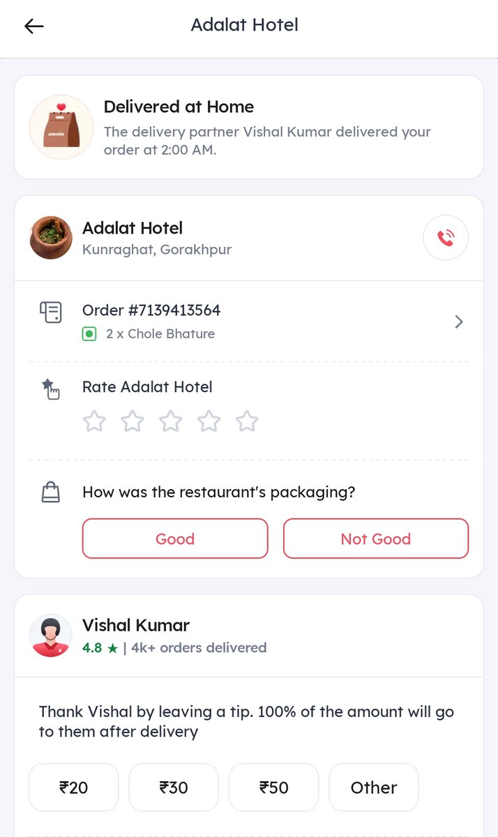 Zomato marked my order as delivered, but I didn’t receive anything. Delivery partner said he had a vehicle issue and then status showed 'delivered' After 6 Hours. What’s going on <a href="/zomato/">zomato</a>?