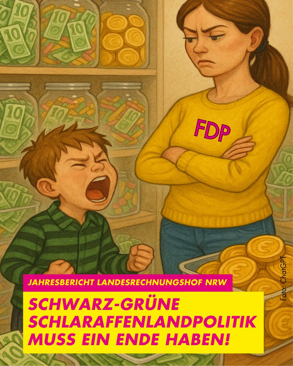 FDPFraktionNRW's tweet photo. Luxusstühle, Doppelstrukturen & planlose Transporte – wie NRW mit Steuergeld umgeht! 💸 

Der neue Bericht des Landesrechnungshofs deckt auf: In NRW fehlt es nicht an Geld, sondern an Verantwortung im Umgang damit. 🤔 

Beispiele der Misswirtschaft:

• Zwei Stühle für je 6.000 € im „Innovation Lab“ der Polizei
• 14.600 € für eine Kaffeemaschine
• 264.000 € zu viel gezahlt an Lehrkräfte – nur ein Bruchteil zurückgefordert
• Gefangenentransporte ohne Überblick: Niemand weiß, wer wohin gebracht werden muss

Gleichzeitig: Rekordsteuereinnahmen – und trotzdem neue Schulden!  

„NRW hat kein Einnahmenproblem, sondern ein hausgemachtes Ausgabenproblem. Es fehlt nicht an Geld – es fehlt Schwarz-Grün an Mut, Prioritäten zu setzen“, kritisiert unser finanzpolitischer Sprecher Ralf Witzel. Wir Freie Demokraten fordern: Echte Ausgabenkritik statt Schulden auf Zuruf. Schluss mit der Schlaraffenlandpolitik auf Kosten der Steuerzahler! 🍬 🍭