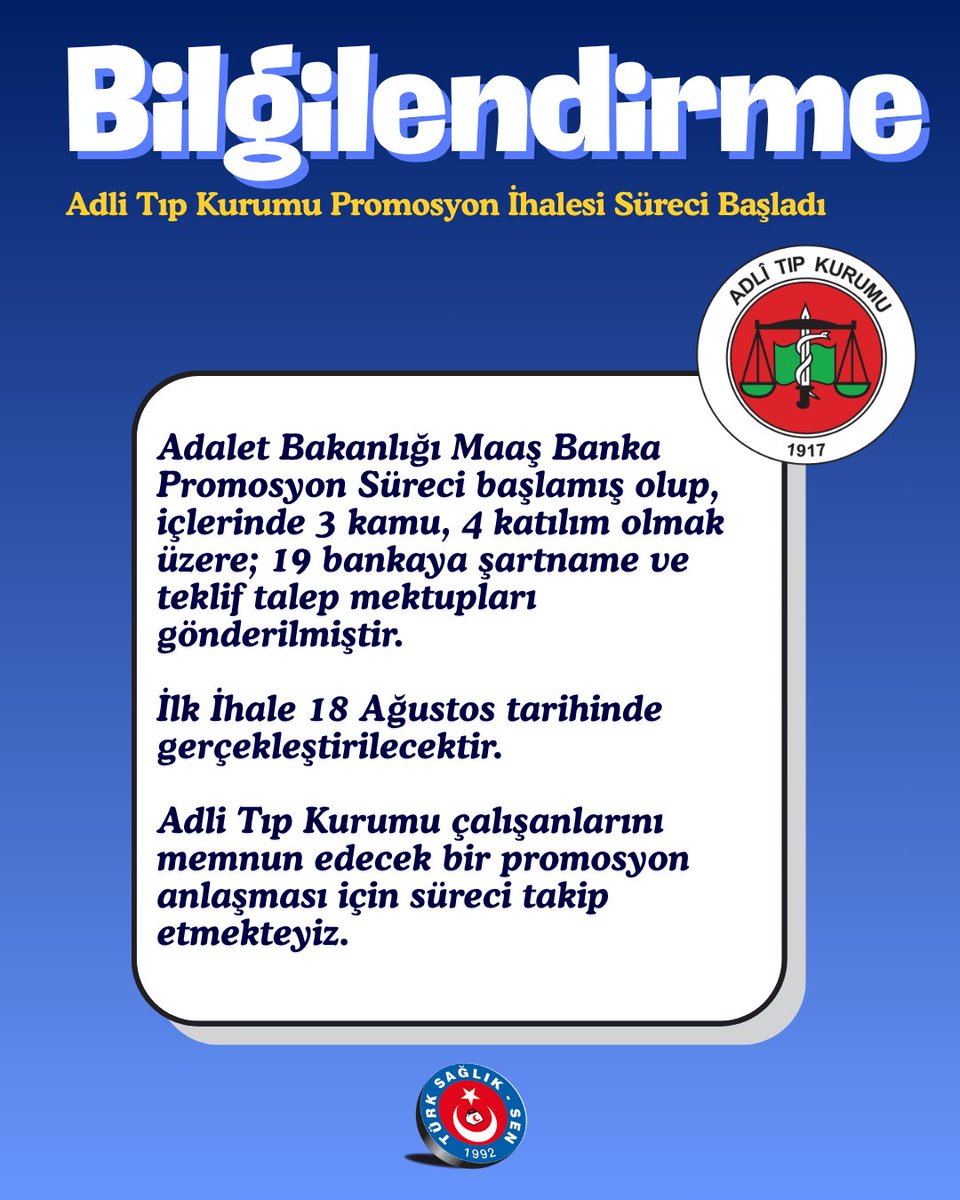 turksagliksengm's tweet image. Adli Tıp Kurumu Promosyon İhalesi Süreci Başladı