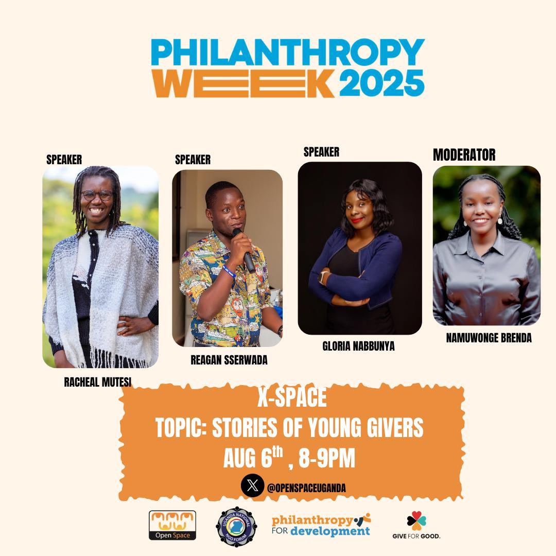 Nabunnya Gloria (@glorianabunnya) on Twitter photo <a href="/OpenSpaceUganda/">Open Space Centre</a> is hosting a X space conversation themed “Stories of Young Givers” I am glad to be a speaker on this space scheduled from 8:00pm - 9:00pm.
#PhilanthropyWeek2025
#PhilanthropySymposium
#omutimaomugabi
🔔 Set a reminder: x.com/i/spaces/1djGX… <a href="/OpenSpaceUganda/">Open Space Centre</a> is hosting a X space conversation themed “Stories of Young Givers” I am glad to be a speaker on this space scheduled from 8:00pm - 9:00pm.
#PhilanthropyWeek2025
#PhilanthropySymposium
#omutimaomugabi
🔔 Set a reminder: x.com/i/spaces/1djGX…