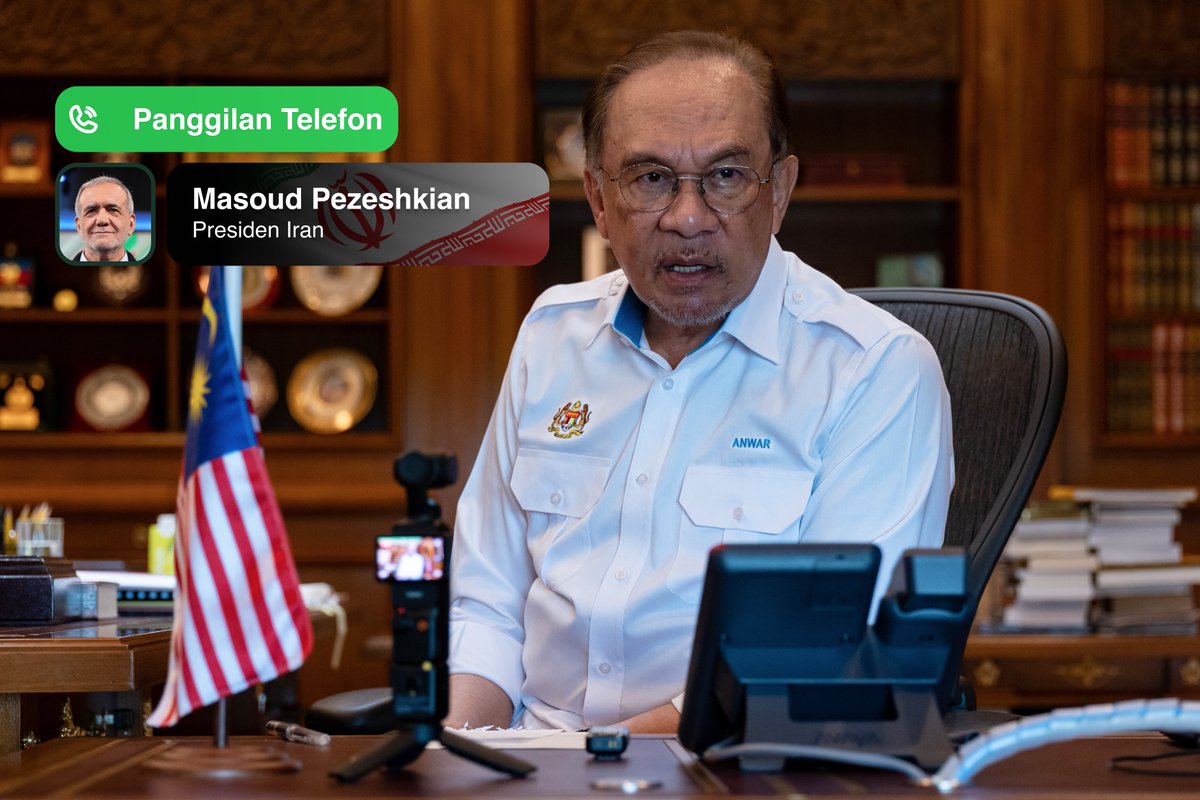 anwaribrahim's tweet image. Saya menerima panggilan telefon daripada Presiden Iran, Masoud Pezeshkian, yang menzahirkan penghargaan terhadap pendirian tegas Malaysia dalam isu Gaza. Beliau turut menggesa agar Malaysia terus mendepani usaha diplomatik dalam menentang kekejaman dan genosid yang masih…