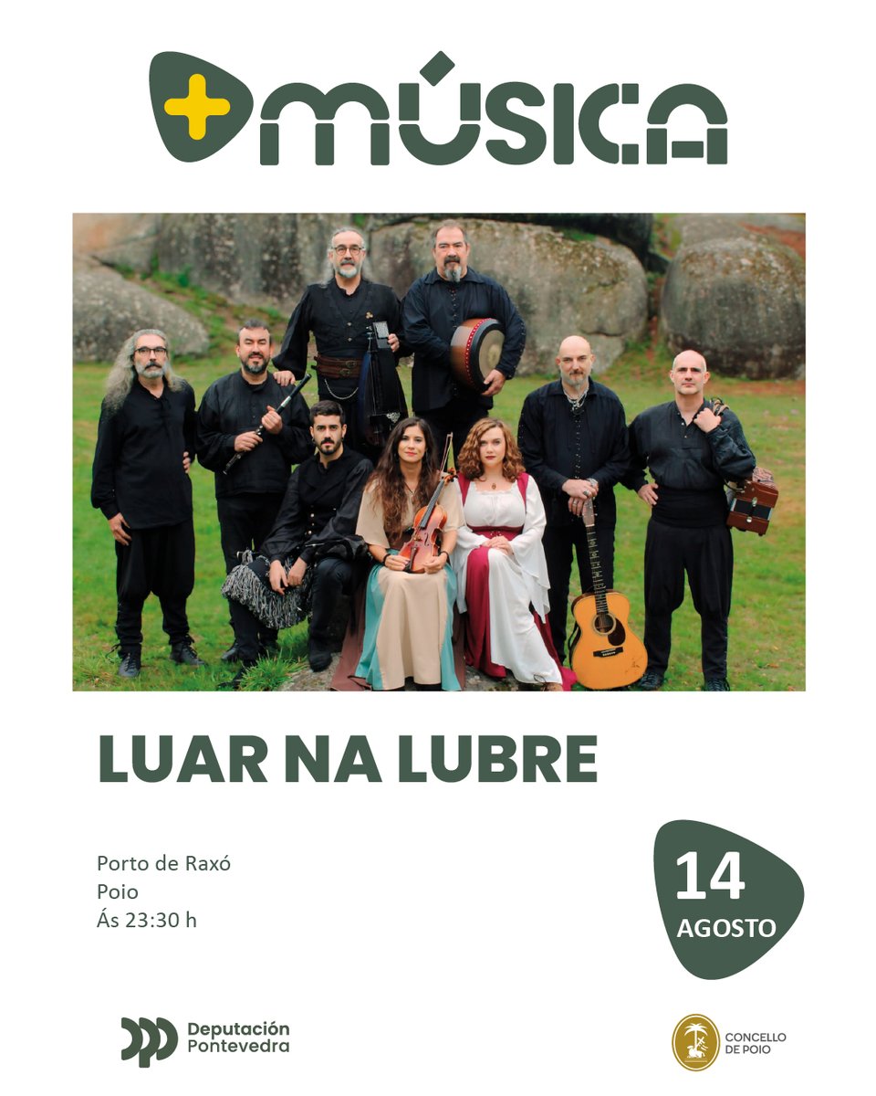 depo_es's tweet photo. 🎶 O programa +Música programa dous concertos para este xoves:

⮕ Quinkillada e Festicultores Troupe actúan nas Festas de San Roque de Mondariz
⮕ Luar na Lubre estará no Porto de Raxó do @ConcellodePoio https://t.co/Eyx8LcjHfs