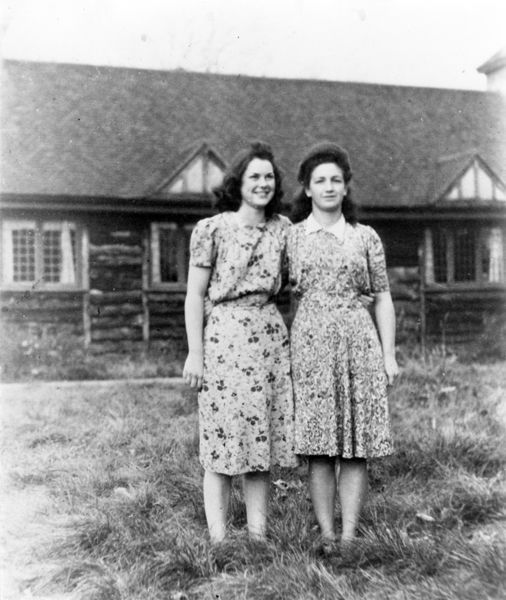 Wednesday Archive Day. This is a picture of Ruth Allen and Lily Long workers at Liberty Print Works modelling dresses for the Liberty store. We were sad to learn that Lily passed away recently aged 99.