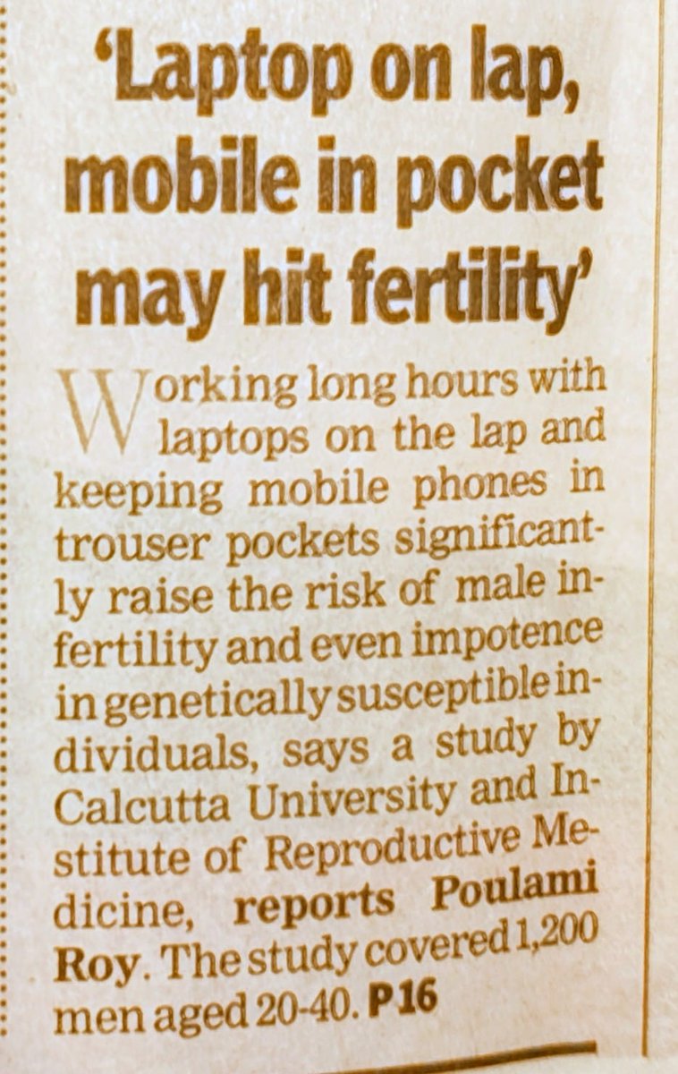 TOI dt. 06-08-2025.

In a survey by Kolkatta Genetics research unit of medical institute, out of survey of 1200 people, 708 didn't have fertility.

So men &amp; boys, take care. 

For information. Sanjay. 🙏