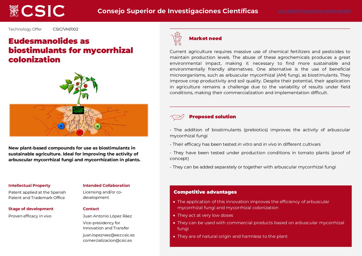 Please to show our patent about the use of plant-based compounds as biostimulants to improve mycorrhizal colonization
csic.es/en/innovation-…