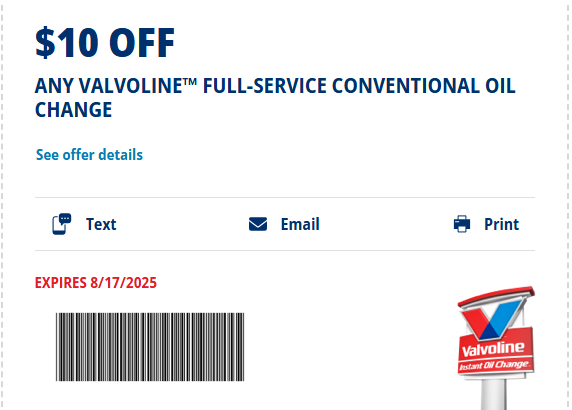 $19.99 Valvoline Oil Change Coupon April 2026 tweet media