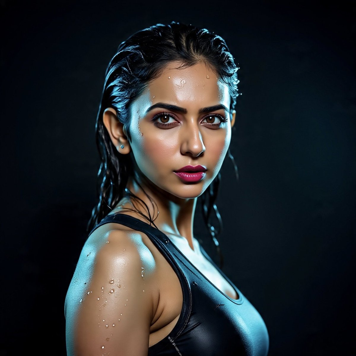 rakuladmirer's tweet photo. #RakulPreetSingh #CloseupPortrait #CyberPunkNeon #4K https://t.co/BhhCtCaCWl
