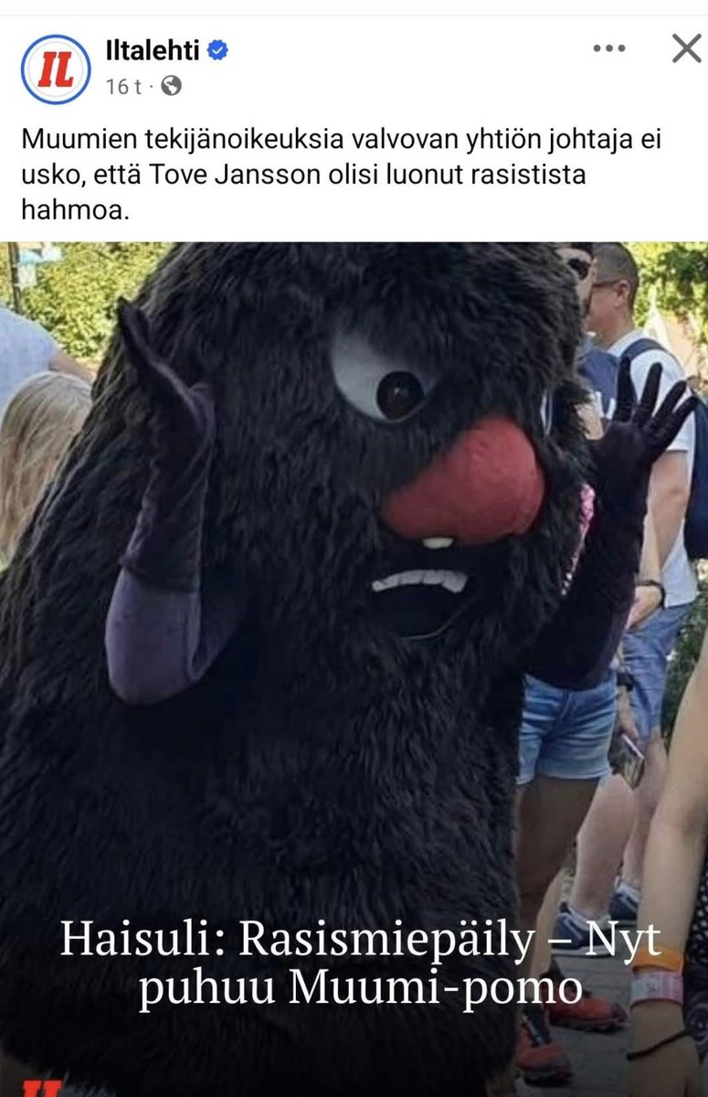 Kuten Syvemmin tiedostava kansanosa (STK) usein korostaa, rasistejakin vaarallisempia ovat ihmiset, jotka seuraavat rasismia hiljaa siihen puuttumatta.

Nyt jo muumijohtajakin täyttää tämän STK:n tunnusmerkistön. Tämä ei ole minun Muumimaailmani.

Hyvää huomenta.