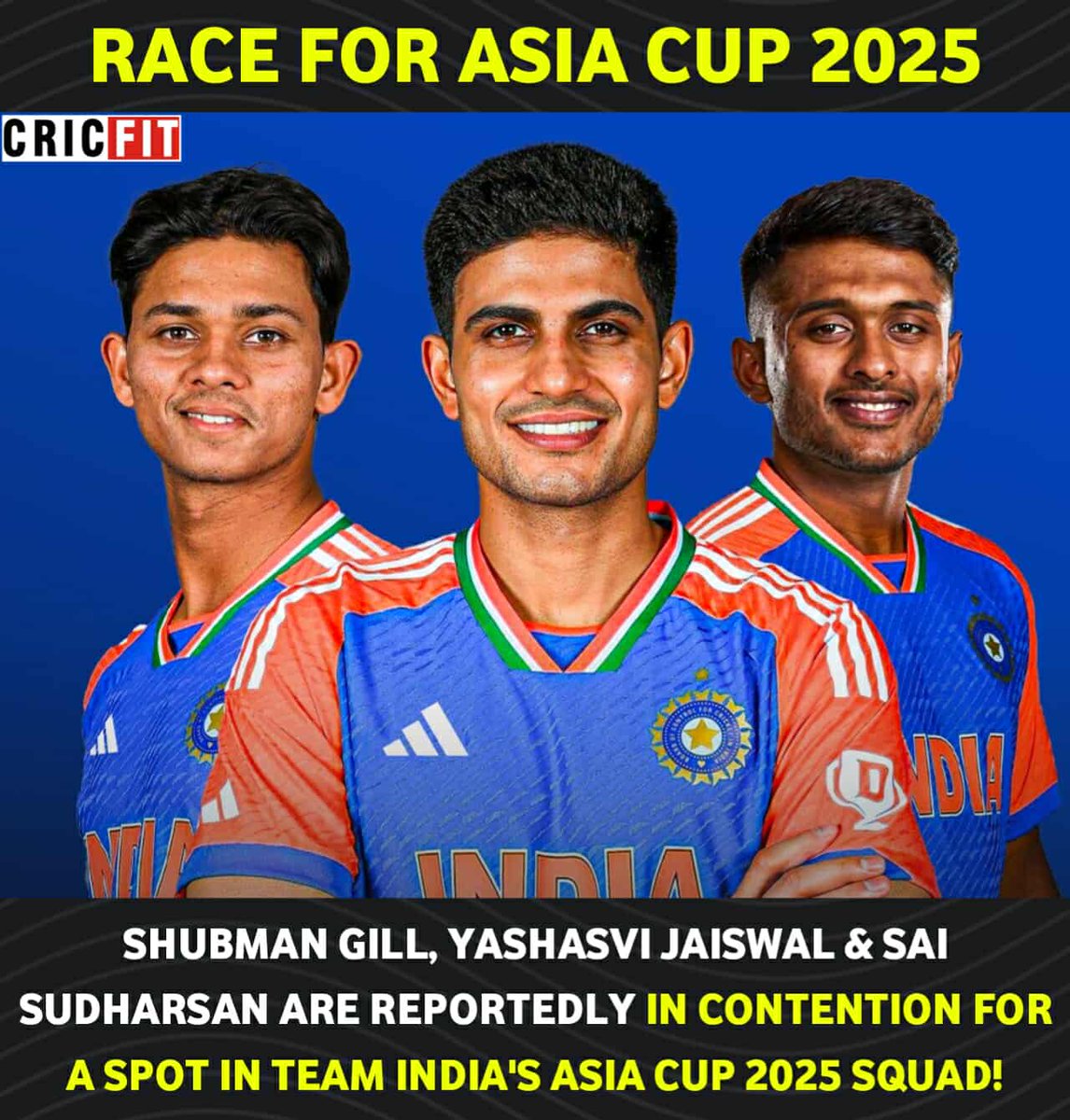 Asia Cup 2025 Race Heats Up! 🔥 Shubman Gill, Yashasvi Jaiswal &amp; Sai Sudharsan in contention for Team India's squad. 🏏🇮🇳
#ShubmanGill #yashasvijaiswal #SaiSudharsan