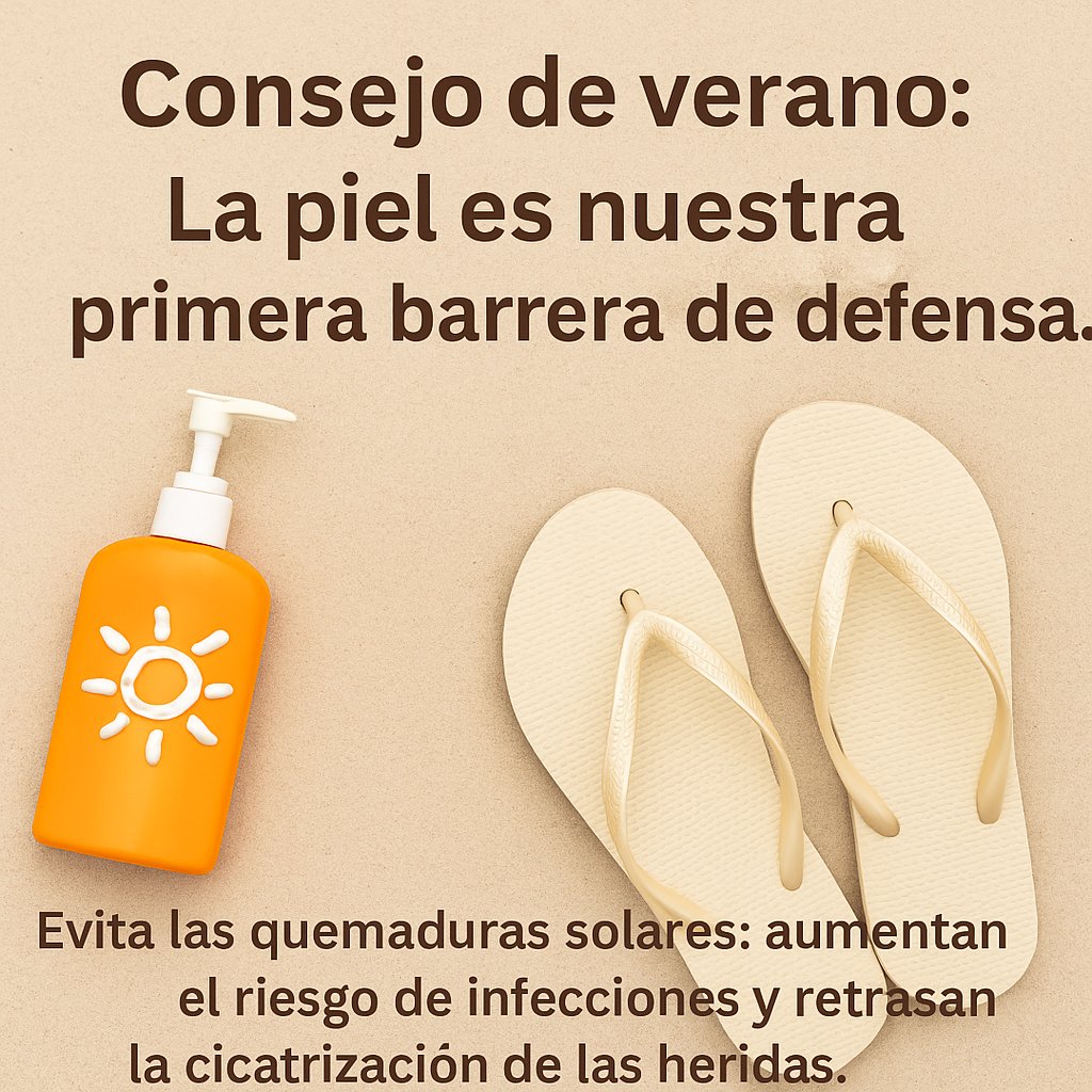 ☀️ Consejo de verano: La piel es nuestra primera barrera de defensa.
➡️ Evita las quemaduras solares: aumentan el riesgo de infecciones y retrasan la cicatrización de las heridas.
#CuidadoDeLaPiel #SeguridadDelPaciente #PielSegura #integridadcutánea