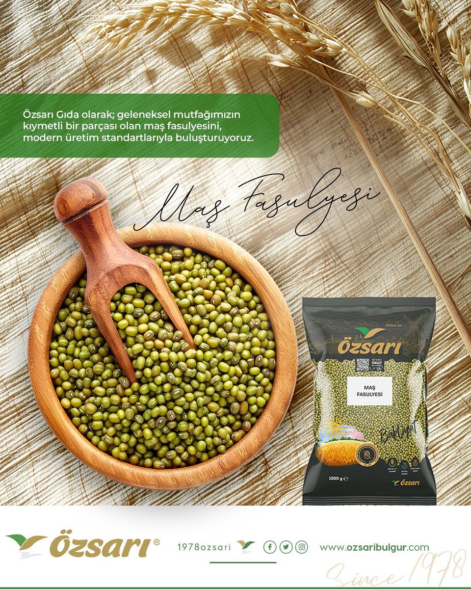 Özsarı Gıda olarak; geleneksel mutfağımızın kıymetli bir parçası olan maş fasulyesini, modern üretim standartlarıyla buluşturuyoruz.

#Özsarı #Bulgur #Bakliyat #SağlıklıBesin #ÖzsarıGıda #Fasulye #KırmızıFasulye