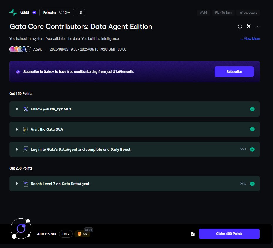 New Galxe tasks added on <a href="/Gata_xyz/">Gata</a>

Gata Core Contributors: Data Agent Edition

Link: app.galxe.com/quest/Gata/GCi…

Earn 400 points
