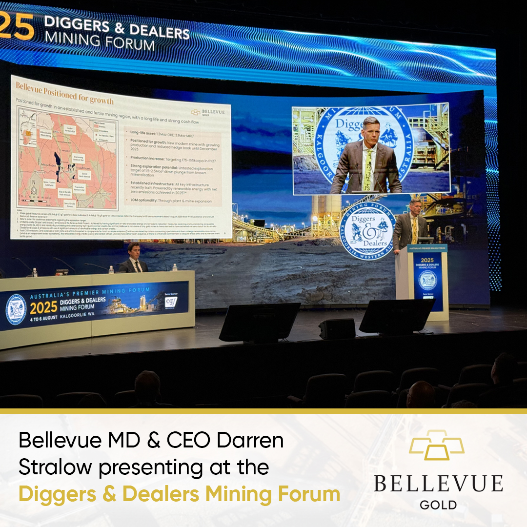 Our Managing Director and CEO Darren Stralow presented at @DiggersnDealers  yesterday, discussing Bellevue's $BGL growth outlook, strong close to FY25, and news that our Bellevue Project is now the world’s first net zero gold mine.

Watch the replay here: loom.ly/tUkWDh0
