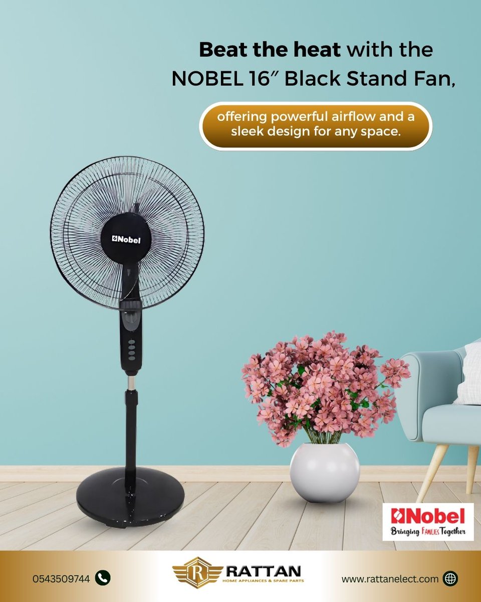 RATTAN2381974's tweet image. Enhance your space with the NOBEL 16″ Black Stand Fan, offering powerful airflow and a sleek, modern design for optimal comfort and cooling.

Visit us at: rattanelect.com

#NobelFan #EfficientCooling #PowerfulAirflow #HomeComfort #ModernDesign #RoomCooling