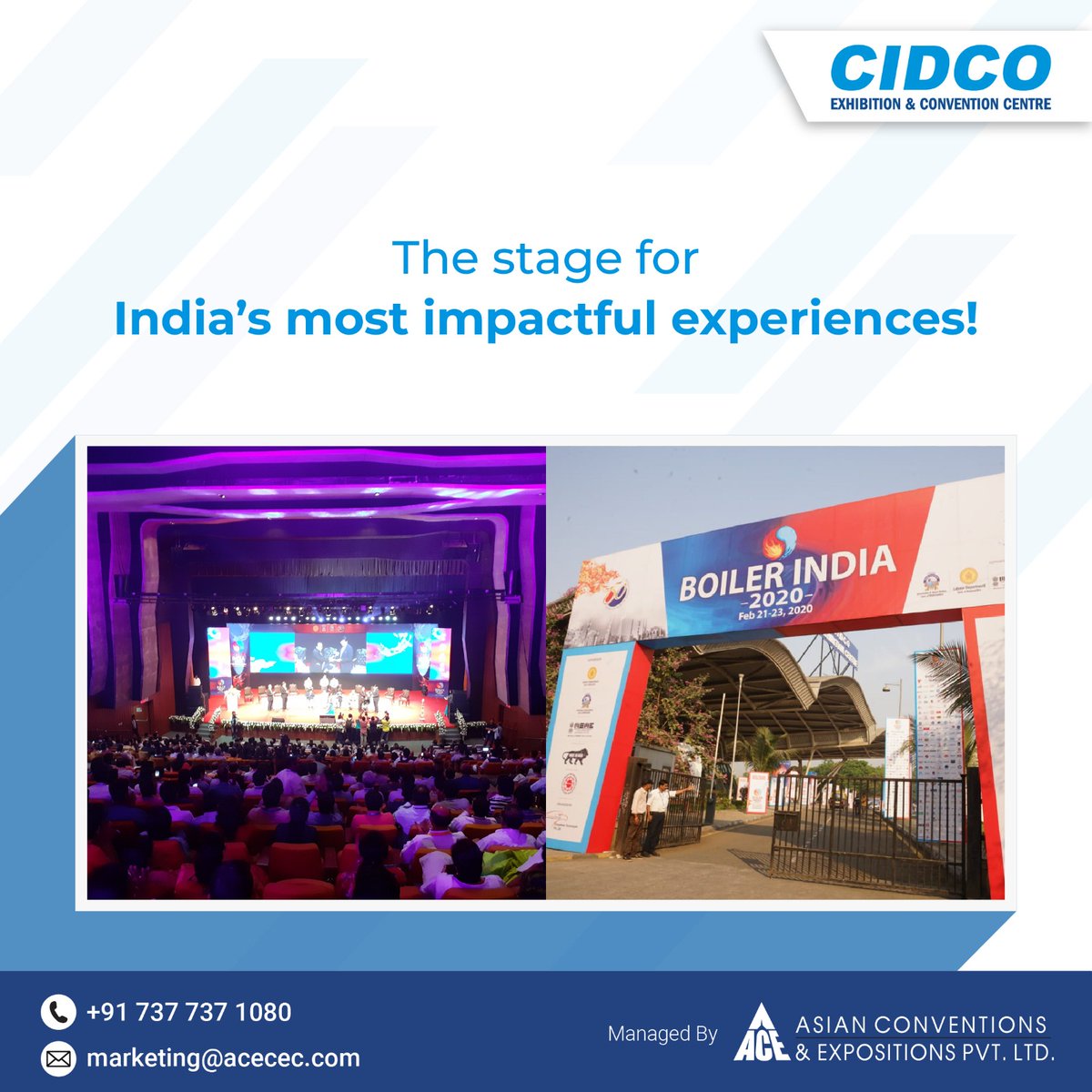 CidcoC's tweet image. Where every event finds its perfect space.

From grand celebrations to industry expos &amp;amp; govt. initiatives, CECC adapts to every scale &amp;amp; emotion.
Plan something remarkable at a venue built for it.

#ACEVenue #CECC #CIDCOExhibitionCentre #EventReadyAlways #NaviMumbaiEvents