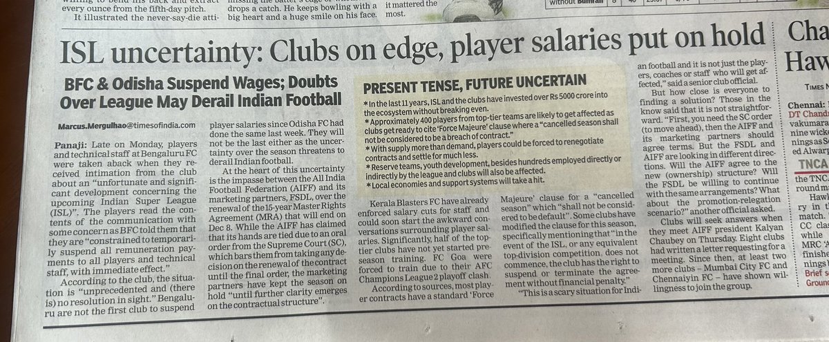 T.N. Raghu @ TNR (@tnrags) on Twitter photo A company in Kerala has paid Rs 130 crore to the Argentine Football Association for the circus of having Messi & co. to play a match in the state while India’s primary football league — ISL — is tottering on the brink of collapse. India & sport aren’t made for each other. A company in Kerala has paid Rs 130 crore to the Argentine Football Association for the circus of having Messi & co. to play a match in the state while India’s primary football league — ISL — is tottering on the brink of collapse. India & sport aren’t made for each other.