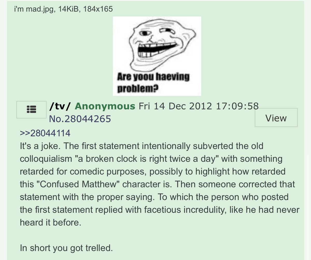 An anonymous tweet on Dec 14, 2012

Y’all already got trelled?