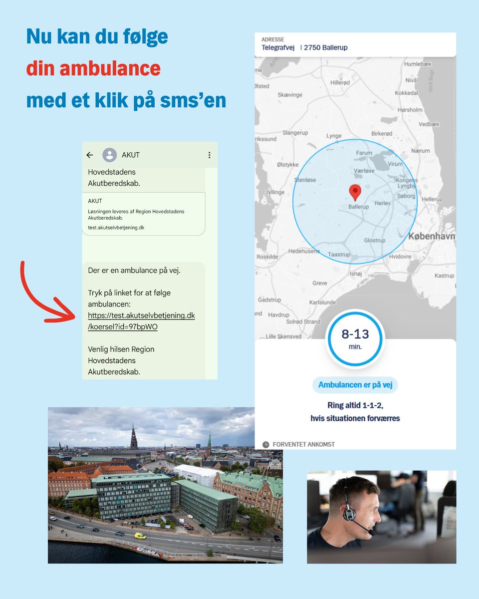 Nu kan borgerne for første gang følge deres ambulance under udrykning og se, hvor langt væk den er. Akutberedskabet i <a href="/RegionH/">Region Hovedstaden</a> tilbyder dette til akut syge og skadede borgere i en opfølgende sms efter opkald til 1-1-2. Mange har allerede brugt muligheden.  #dkmedier #sundpol