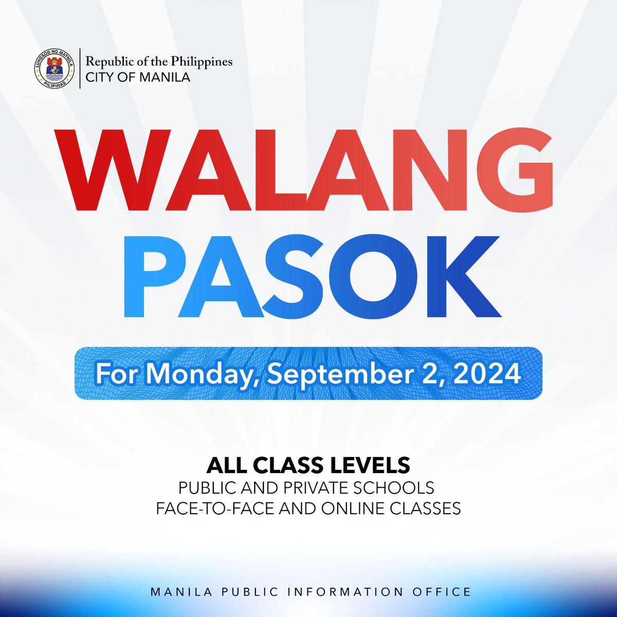 Gbillonz231's tweet image. Ngayong araw, September 2, ay sinususpinde ng Pamahalaang Lungsod ng Maynila ang klase sa lahat ng antas ng pribado at pampublikong paaralan. Ito ay sa banta ng bagyong #EntengPH.

#WalangPasok