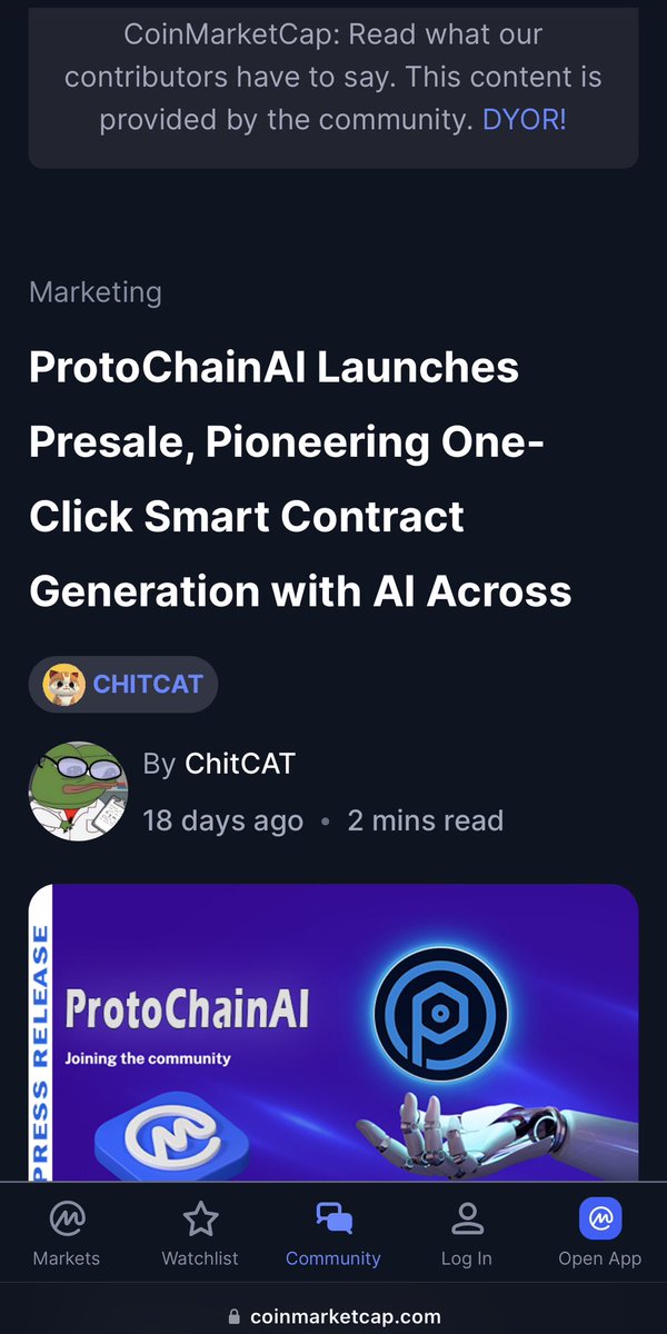 ProtoChainAI's tweet image. We’ve officially made it onto CoinMarketCap&apos;s community board 💥
This is huge. Everyone watching new launches now has ProtoChain AI in view.

🔗 Read the article: coinmarketcap.com/community/arti…

 Presale ongoing now: pinksale.finance/launchpad/bsc/…

Join before it’s too late.

#PCAI #CryptoAI…