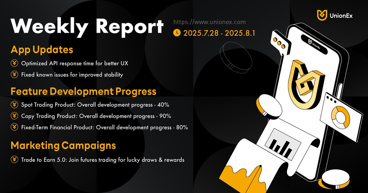 🚀✨ UnionEx Weekly Report | July 28 - August 1 📅

Wondering what’s new at UnionEx from last week? 🔎

👉 Trade Now: unionex.com/inviteRegister…

#UnionEx #Crypto #Web3 #WeeklyReport