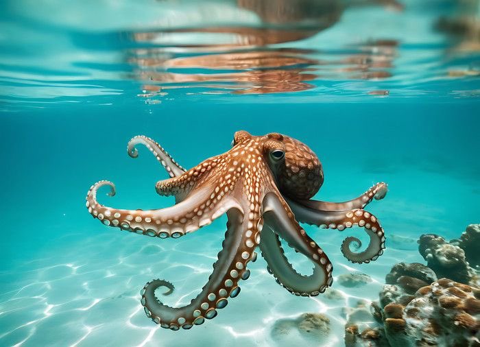 Do you know ❓Octopuses have three hearts and can change color to blend into their surroundings.This remarkable ability, called chromatophores, allows them to hide from predators or sneak up on prey.