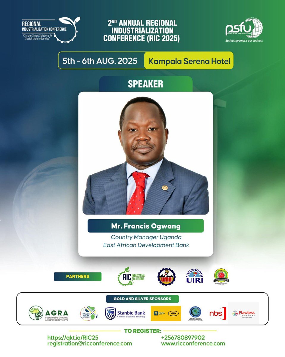 EADB_Official's tweet image. Happening now: EADB Uganda Country Manager Francis Ogwang will be speaking on a panel about “Sustainable Industrialization and Financing” today at the #RIC2025 #RICConference2025

You can follow the proceedings live via this link youtube.com/live/HWYB52UuR…