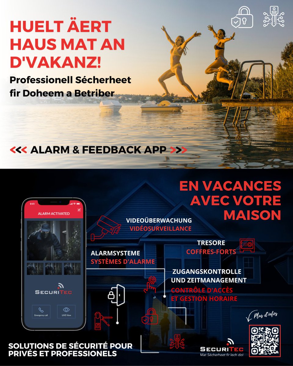 SecuriTec_lu's tweet photo. https://t.co/RQRrEYtAcG :

📲ALARME + NOTIFICATIONS
Avec notre application de sécurité, votre maison vous accompagne partout. Gestion en temps réel. Gardez le contrôle etla sérénité - même à distance.

Découvrez la nouvelle dimension de la sécurité et protégez vos proches. https://t.co/MTG5tX3xES