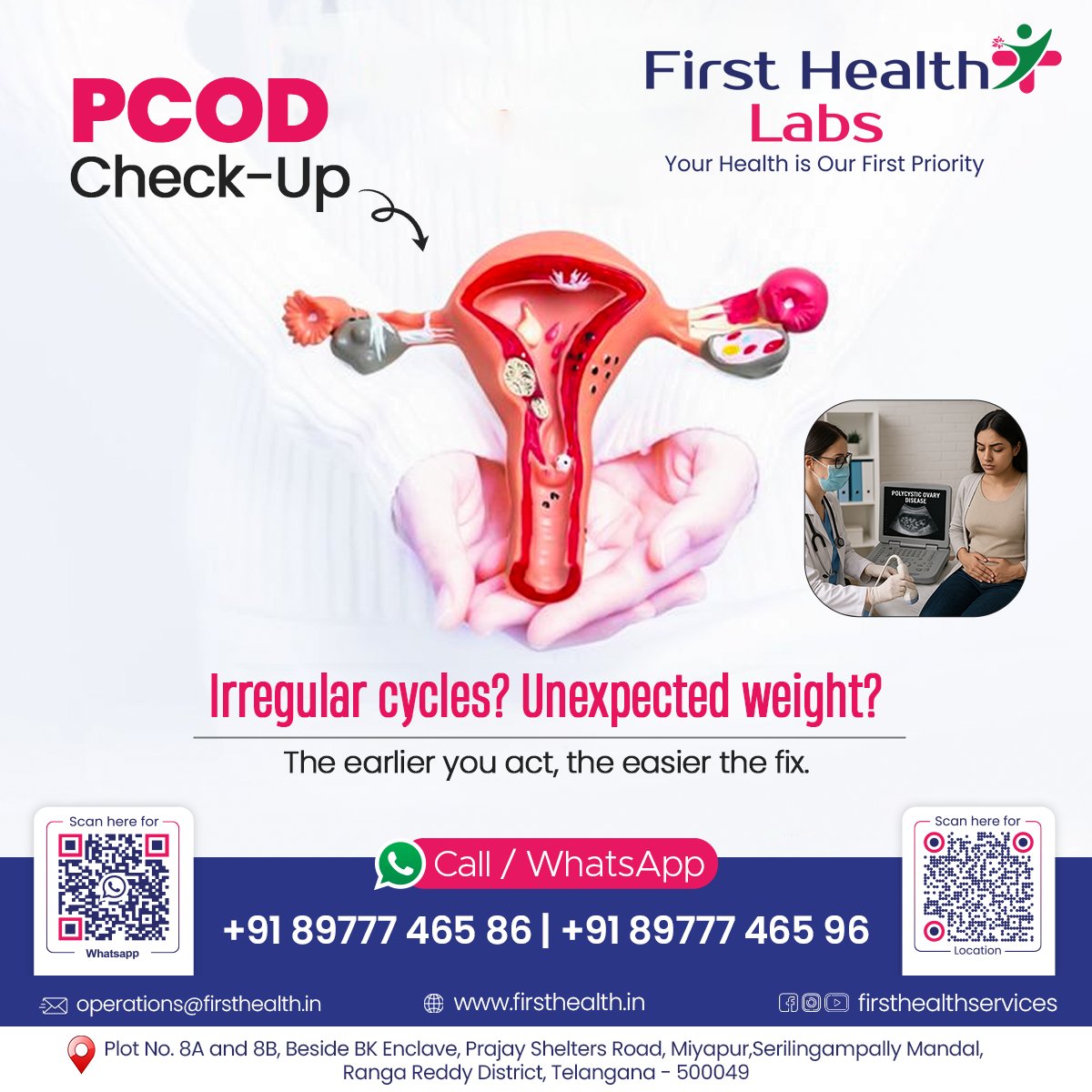 firsthealthlabs's tweet image. Irregular periods or sudden weight gain? 
These could be signs of PCOD — your body’s way of saying it needs attention. 
Act early, get checked. 
Visit First Health Labs for expert care.  

Visit: firsthealth.in
Contact us: +91 89777 46586

#FirstHealthLabs #WomensHealth