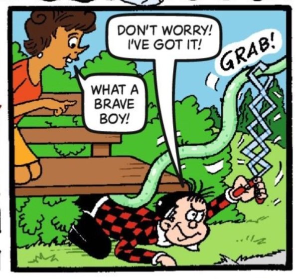 It's BEANO DAY! This week, the Beano kids are on the trail of a monster in part 3 of their summer epic, Minnie the Minx is after her Entertainer badge and Roger the Dodger is on the hunt for... snakes?

Scripts by me, art by Shannon Gallant, <a href="/VictorianClam/">Laura Howell</a> and Barrie Appleby.