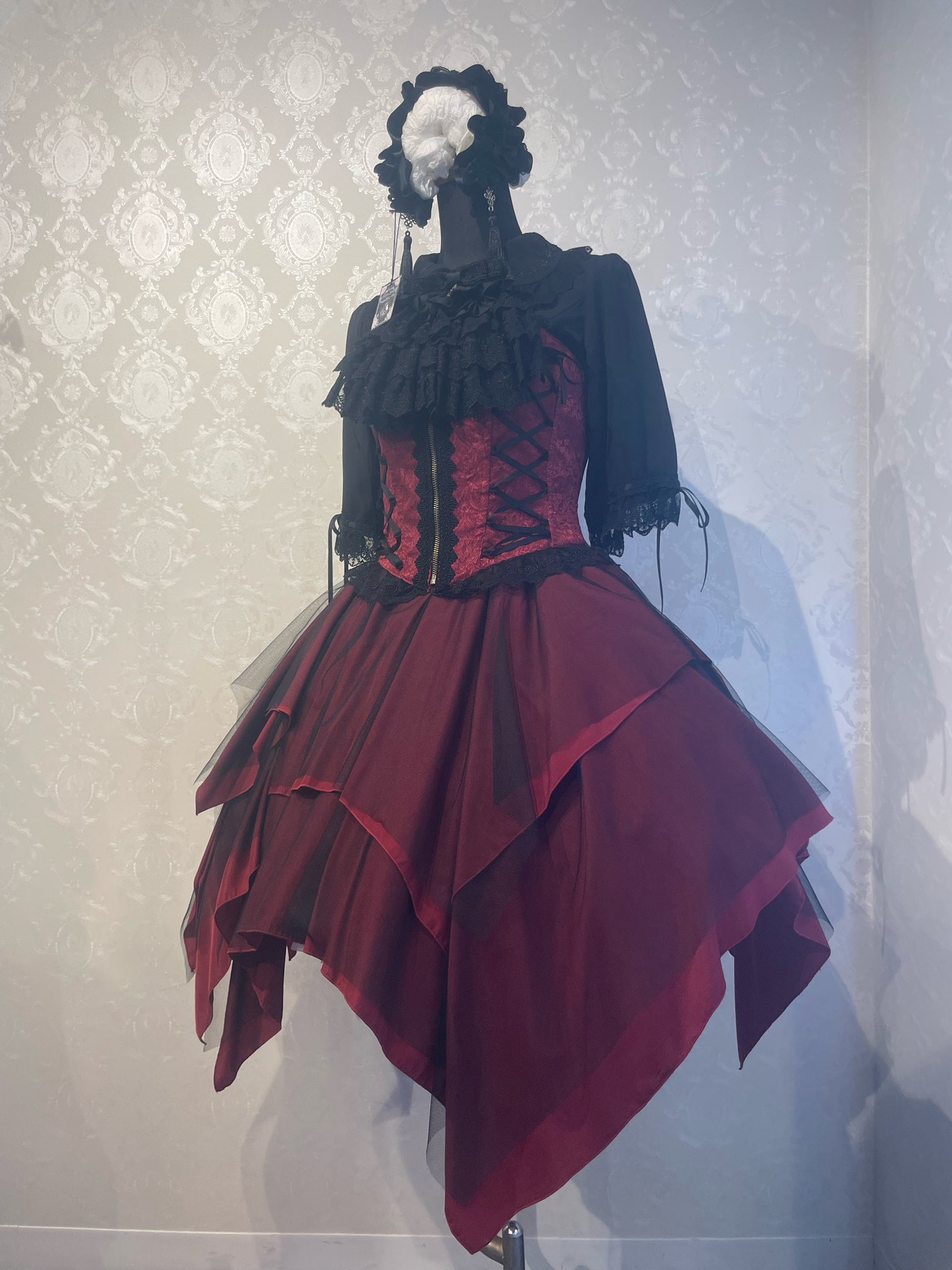 タグ付き♥ネイビージャガードレースアップロングコルセットPIERROTピエロ ATELIER PIERROT】 Lace Up Long Corset ホワイト/ワイン