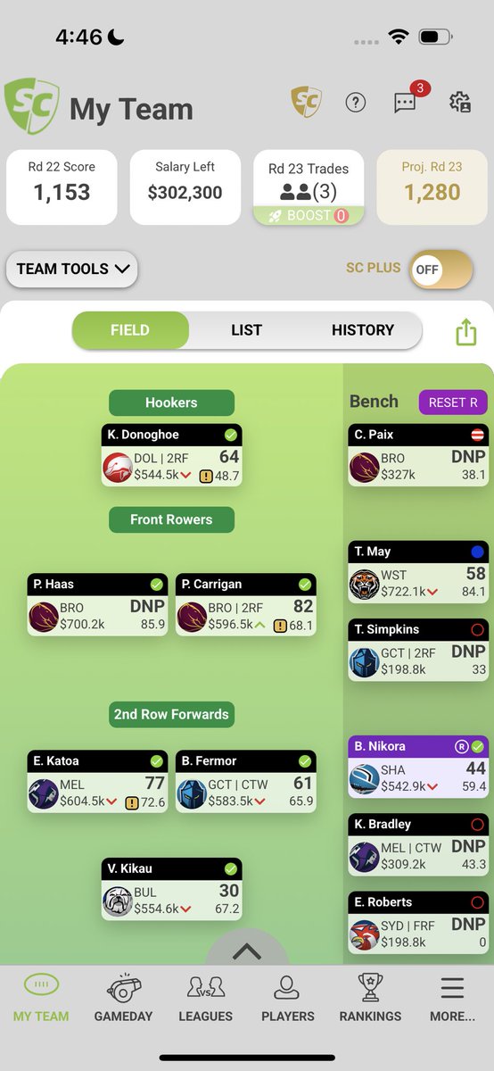_lukeread's tweet photo. @NRLSCC 3 trades left. Thinking of DCE to JC and holding herbie until I like another ctw to bring in. Could also go herbie to grant via duals https://t.co/WG63r2sVKy