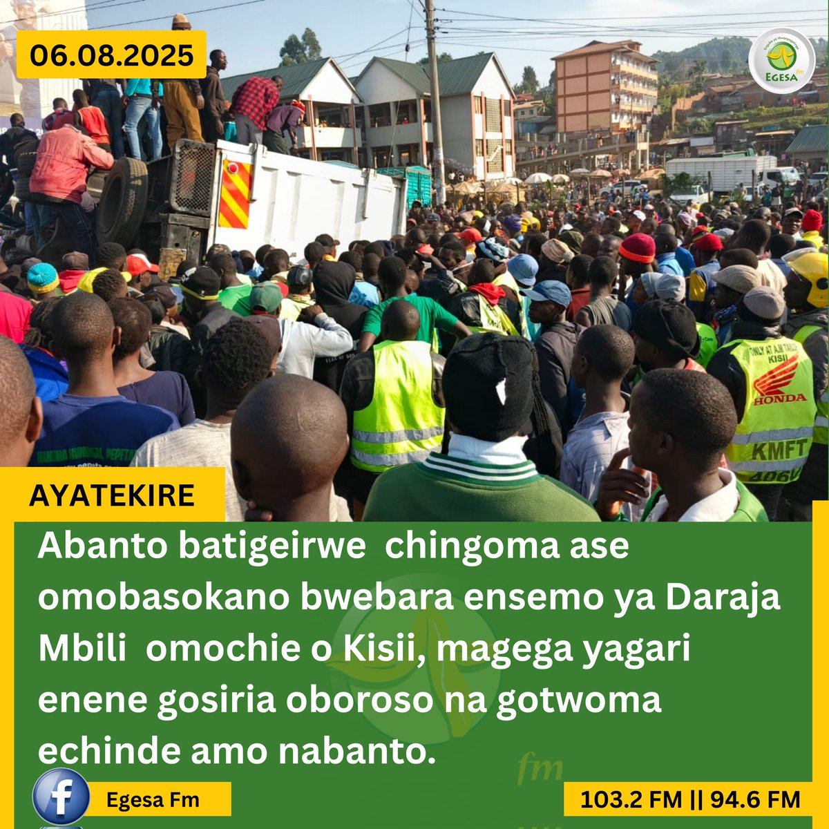 Abanto batigeirwe chingoma ase omobasokano ensemo ya Daraja Mbili  omochie o Kisii, magega yagari enene gosiria oboroso na gotwoma echinde amo nabanto.
#egesadigital