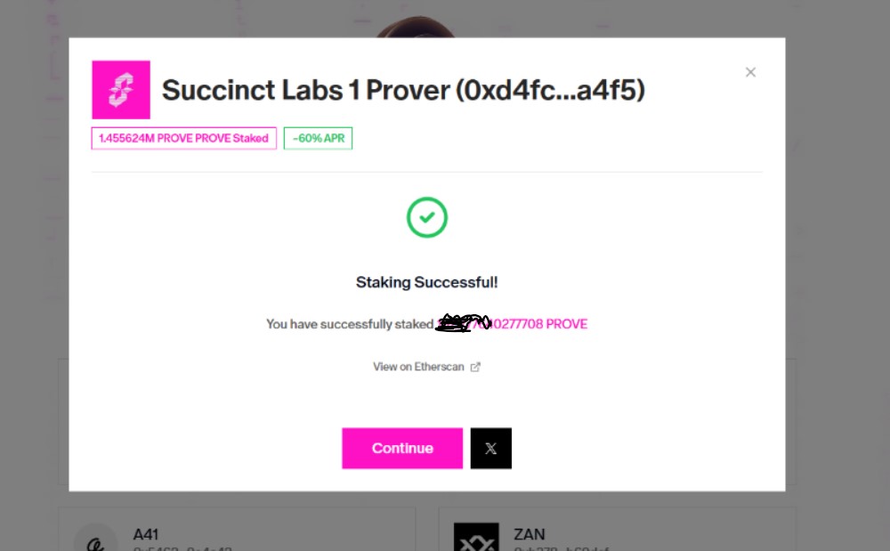 I just staked ----777640277708 PROVE to Succinct Labs 1 Prover on the <a href="/SuccinctLabs/">Succinct</a> Prover Network!
