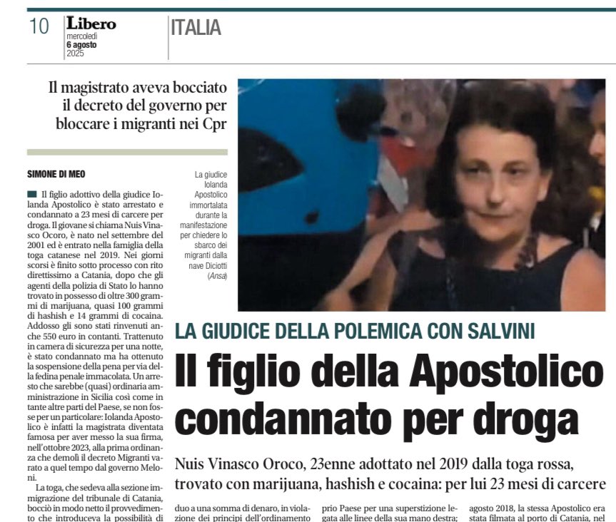 Vi ricordate Iolanda Apostolico, la giudice della sezione immigrazione del tribunale di Catania che bocciò in modo netto il provvedimento che introduceva la possibilità di bloccare i richiedenti asilo nei centri di permanenza per i rimpatri?

La stessa beccata a manifestare in