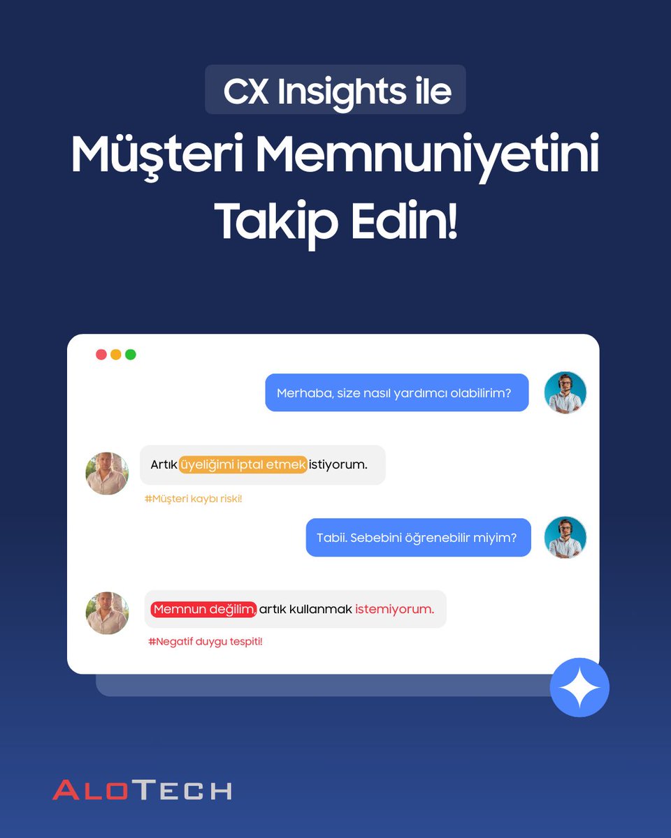 AloTech CX Insights, “iptal”, “üyelik sonlandırma” gibi ifadeleri ve olumsuz duygu değişimlerini analiz ederek riskli geri bildirimleri öne çıkarır.

CX Insights'ın avantajlarını keşfedin! alotech.com.tr/cx-insights/

#AloTech #çağrımerkezi #yapayzeka #cxinsights