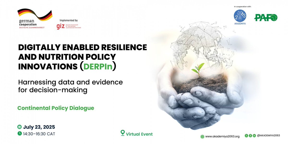 Did you know? 

On July 23, <a href="/AKADEMIYA2063/">AKADEMIYA2063</a> and partners hosted a virtual policy dialogue to highlight insights from the #DERPIn project. The event showcased how digital tools and data are driving resilience, nutrition, and inclusive policymaking in Africa’s agrifood systems.