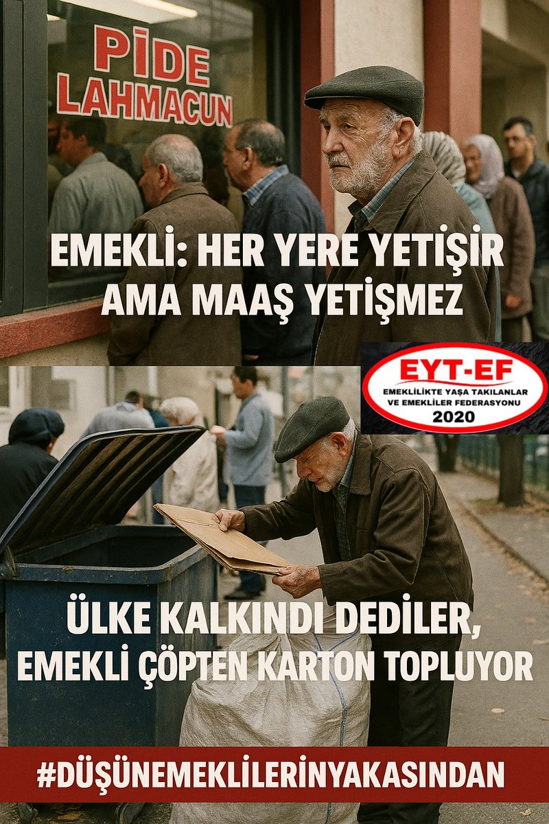 TAG
👇
#DüşünEmeklilerinYakasından

-Açlık sınırı altında ki maaşlarla yaşamaya zorlamanızdan,
-Gerçek dışı #enflasyon oranlarını dayatmanızdan,
-Siyasi şovlarınızdan;

Bıktık usandık artık YETER !

Düşün #Emekli lerin yakasından !

#5000KısmiSözlereKandı
<a href="/RTErdogan/">Recep Tayyip Erdoğan</a>
<a href="/isikhanvedat/">Prof. Dr. Vedat Işıkhan</a>