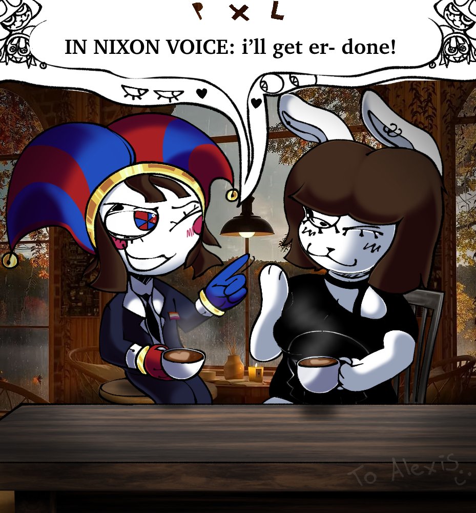 Ghostfaceoo's tweet image. pomni watergate scandal when 
art trade with @2cool4uplay :)