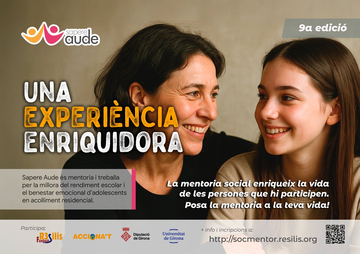 Torna el Sapere Aude!

Al setembre arrenca la 9a edició de la mentoria social per joves en acolliment i emancipació a #Girona, #Tarragona i #TerresEbre.

Vols ser mentor/a? T’hi sumes?

socmentor.resilis.org

#mentoria #SapereAude