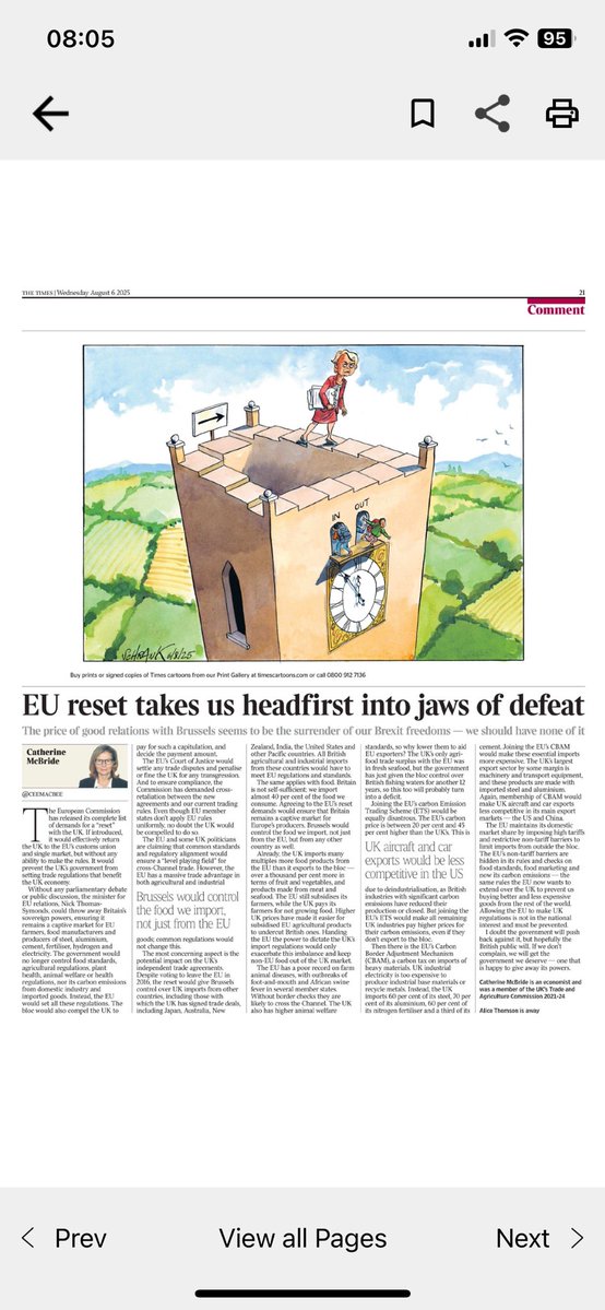 David C Bannerman (@dcbmep) on Twitter photo Brilliant article from <a href="/CeeMacBee/">Catherine McBride OBE</a> in Times that reveals what a disastrous and unnecessary sellout Labour’s ‘EU Reset’ is. There is no economic benefit in this; it’s all about selling out politically to EU again. A total betrayal of Brexit. Brilliant article from <a href="/CeeMacBee/">Catherine McBride OBE</a> in Times that reveals what a disastrous and unnecessary sellout Labour’s ‘EU Reset’ is. There is no economic benefit in this; it’s all about selling out politically to EU again. A total betrayal of Brexit.