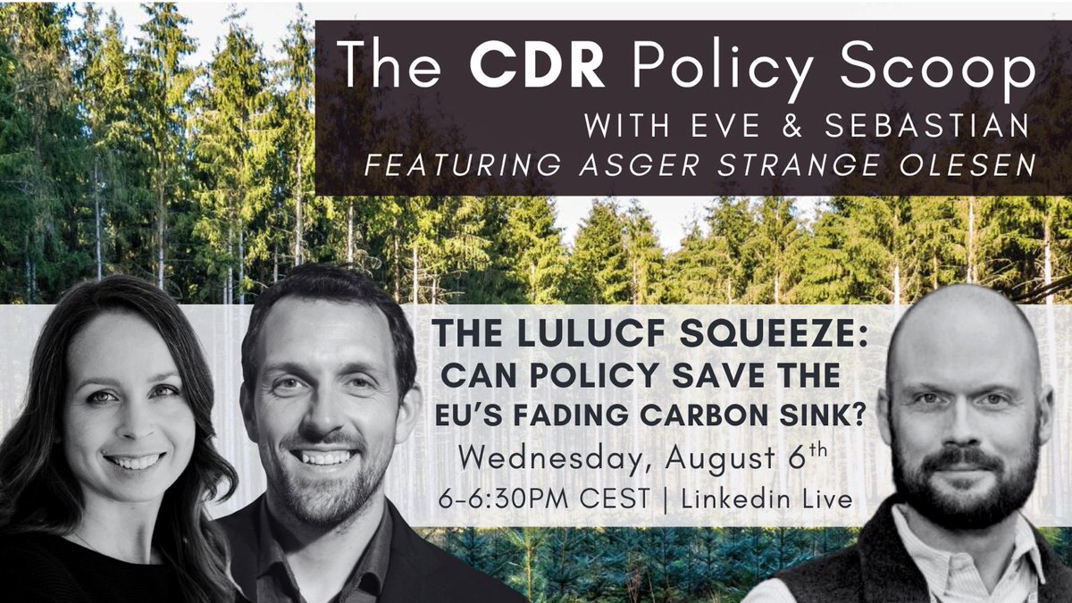 EveTamme's tweet image. Already today!
Tune in to learn why the #LULUCF sink is shrinking, and what we can do about it.
Guest: the amazing Asger Strange Olesen.
linkedin.com/events/7355883…
#CDRscoop #CarbonRemovals