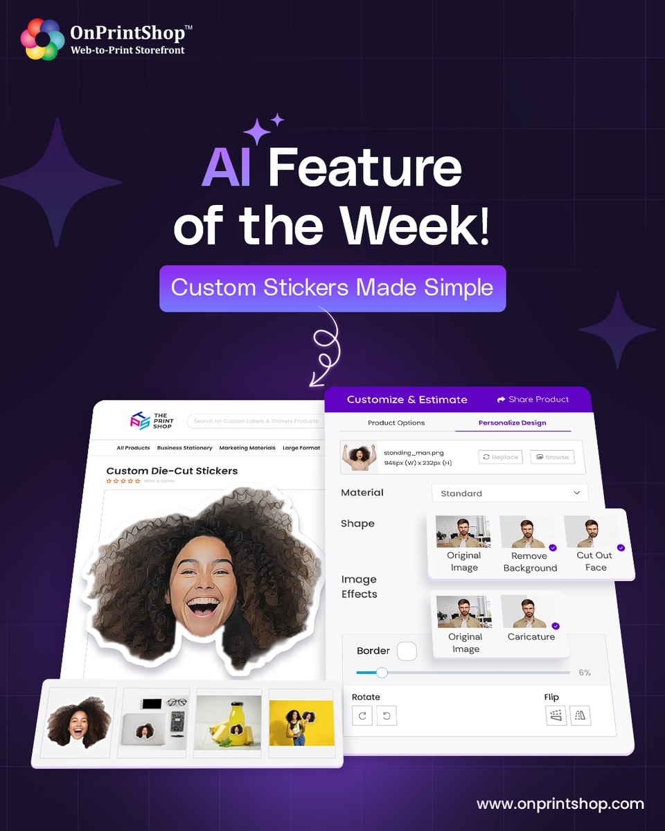 onprintshop's tweet image. 🎯 Feature of the Week: #OnPrintShop’s AI-Powered Die-Cut Stickers ✂️
✅ Accurate
✅ Scalable
✅ Instant-ready for custom branding & packaging
📌 Transform your #printworkflow. Explore the #AI advantage.
Book a demo now at: onprintshop.com/web-to-print-s…
#WebToPrint #AIforPrinting