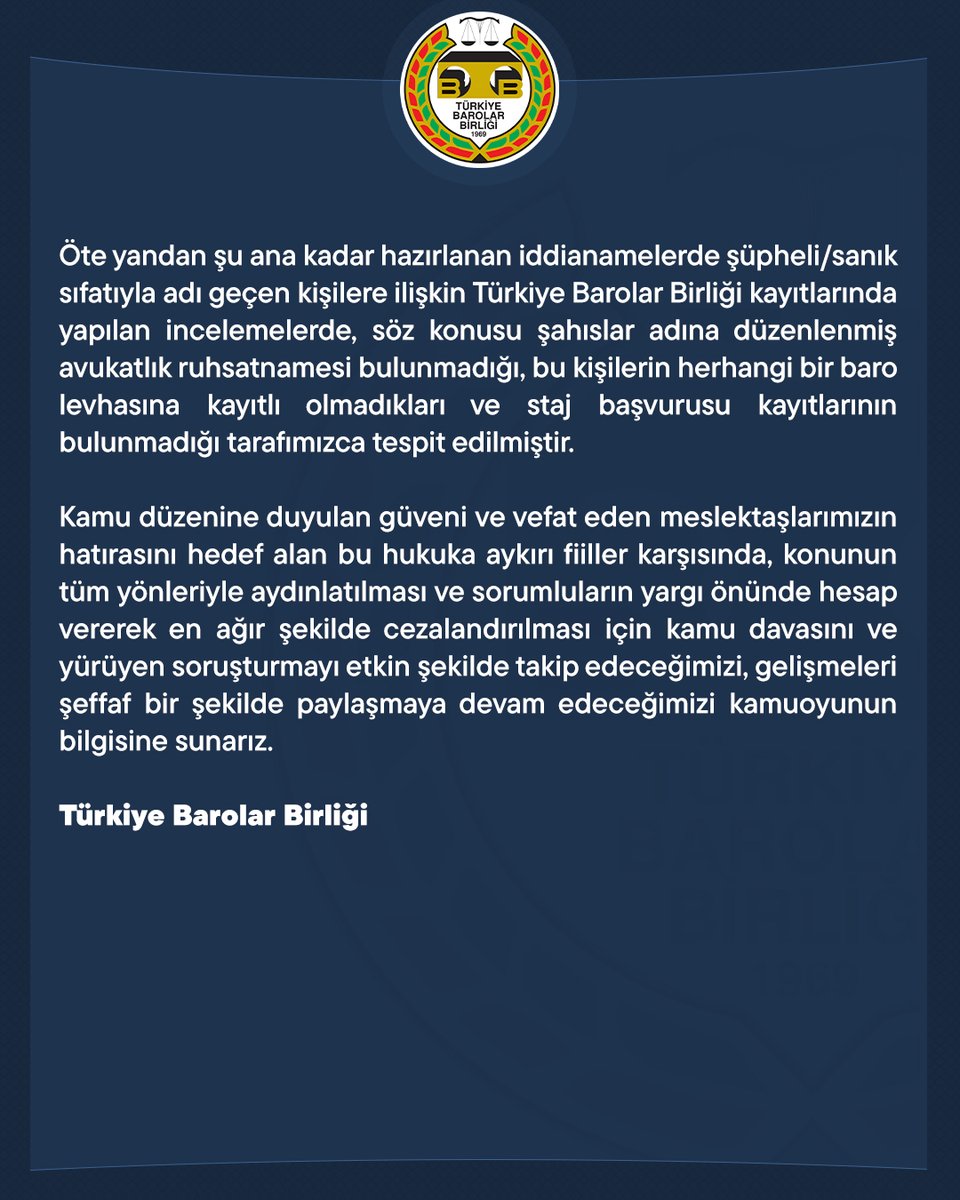 “Sahte Diploma Soruşturması” Hakkında Kamuoyu Bilgilendirmesi

👉 barobirlik.org.tr/Haberler/85835