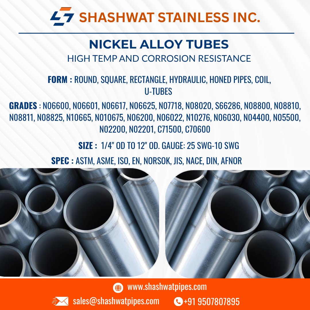 shashwatinc_'s tweet image. Looking for heat-resistant &amp;amp; corrosion-proof tubes? 
Our Nickel Alloy Tubes (Inconel, Hastelloy, Monel) are engineered to last.

Explore our range today: shashwatpipes.com/nickel-alloy-t…

#NickelTubes #Inconel600 #Monel400 #HastelloyC276 #ShashwatStainless #tubemanufacturer