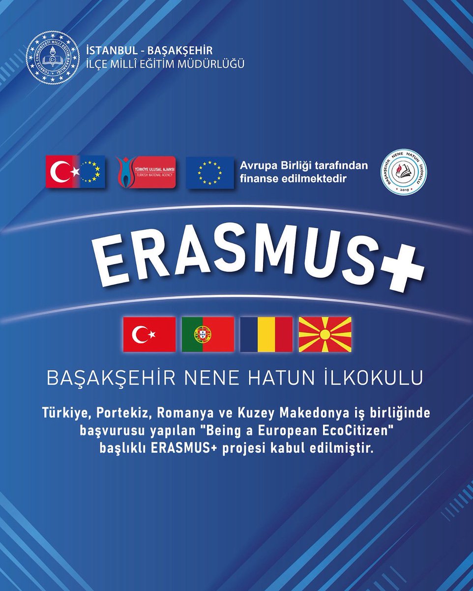🔹İlçemizden Erasmus+ proje kabulleri devam ediyor! Nene Hatun İlkokulu, Portekiz,Romanya ve Kuzey Makedonya iş birliğiyle hazırlanan “Being a European EcoCitizen” #Erasmus projesi kabul edilmiştir.

<a href="/tcmeb/">Millî Eğitim Bakanlığı</a> <a href="/Yusuf__Tekin/">Yusuf Tekin</a> <a href="/MucahitYentur/">Murat Mücahit Yentür</a> <a href="/onegicemil/">Cemil Özgür Öneği🇹🇷</a> <a href="/ahmetcoskun6134/">AHMET COSKUN</a> <a href="/IstMEMErasmus/">İSTMEM Erasmus Akreditasyon</a>