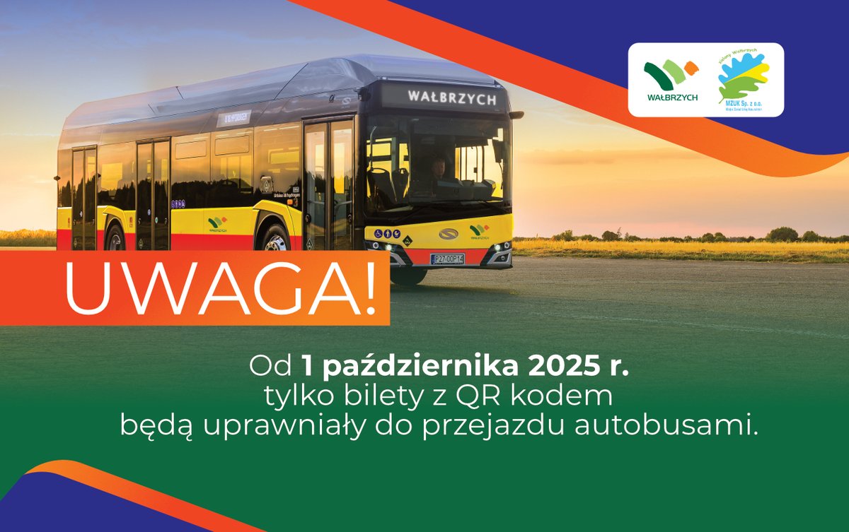 WałbrzychMojeMiasto (@walbrzychmm) on Twitter photo 📢 Od 1.10.2025 r. ważna zmiana dla pasażerów komunikacji miejskiej w Wałbrzychu:
🛑 Bilety jednorazowe-czasowe bez kodu QR nie będą już honorowane.
👉 Korzystajcie wyłącznie z biletów z QR!
Dziękujemy za zrozumienie!
<a href="/RomanSzelemej/">Roman Szełemej</a> 📢 Od 1.10.2025 r. ważna zmiana dla pasażerów komunikacji miejskiej w Wałbrzychu:
🛑 Bilety jednorazowe-czasowe bez kodu QR nie będą już honorowane.
👉 Korzystajcie wyłącznie z biletów z QR!
Dziękujemy za zrozumienie!
<a href="/RomanSzelemej/">Roman Szełemej</a>