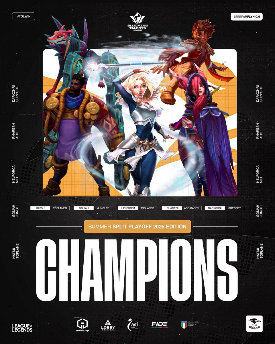 The Gulls Esports (@thegullsesports) on Twitter photo CAMPIONI DEL SUMMER SPLIT.
22-0, UN PERCORSO PERFETTO DALL’INIZIO ALLA FINE.🔥
ABBIAMO DETTATO IL RITMO, DOMINATO LA LANDA E CHIUSO DA IMBATTUTI. 🏆 <a href="/QLASH_Events/">QLASH Eventi 🇮🇹</a>
💥GG ai nostri avversari <a href="/_P11Esports/">P11 Esports</a>
#TGLWIN #SEEFARFLYHIGH #LeagueOfLegends #BTL #CircuitoTormenta CAMPIONI DEL SUMMER SPLIT.
22-0, UN PERCORSO PERFETTO DALL’INIZIO ALLA FINE.🔥
ABBIAMO DETTATO IL RITMO, DOMINATO LA LANDA E CHIUSO DA IMBATTUTI. 🏆 <a href="/QLASH_Events/">QLASH Eventi 🇮🇹</a>
💥GG ai nostri avversari <a href="/_P11Esports/">P11 Esports</a>
#TGLWIN #SEEFARFLYHIGH #LeagueOfLegends #BTL #CircuitoTormenta